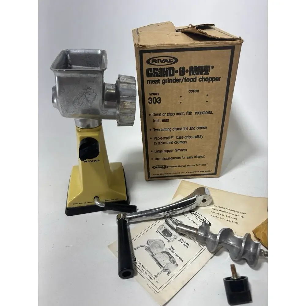 Vintage Rival Grind O Mat Model 303 Meat Grinder Food Chopper w Box Complete